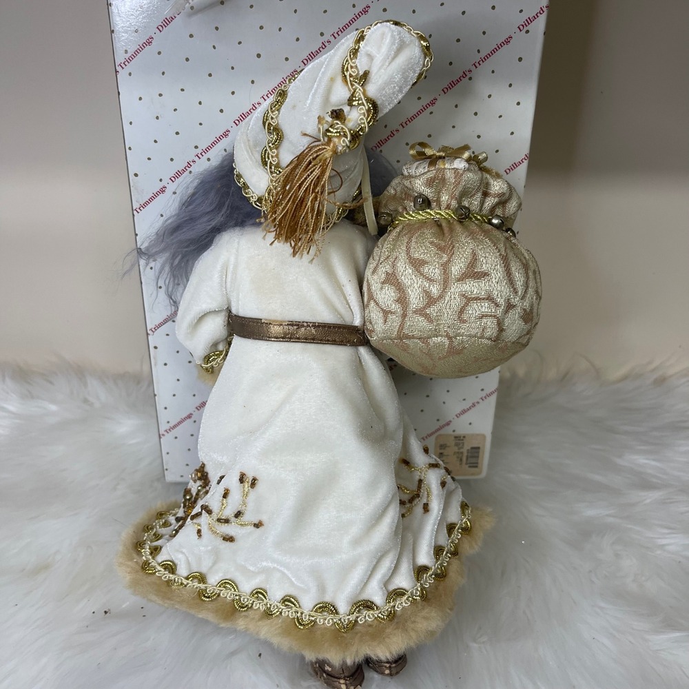 Vintage Dillard's Trimmings 14" Fabric Mache Santa Figurine w/ Box Gold White - Picture 8 of 12